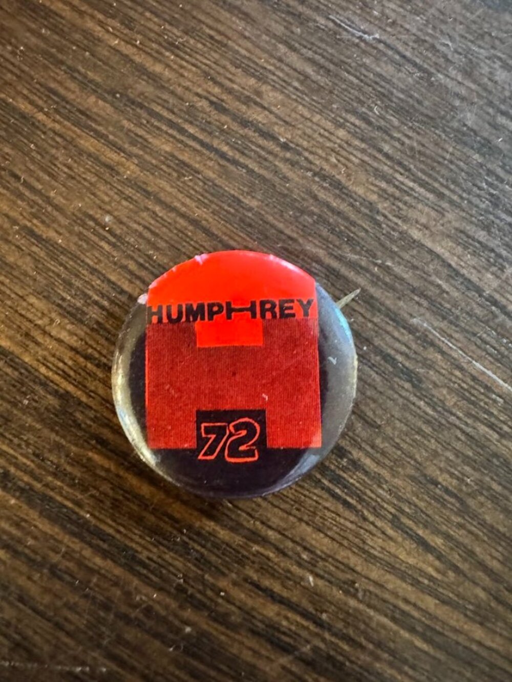 Vintage Humphrey '72 Red and Black Political Pin